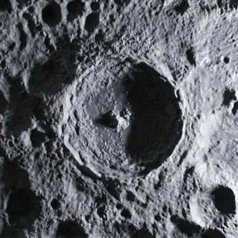 Tycho crater showing a detailed look at the central peak of the crater.